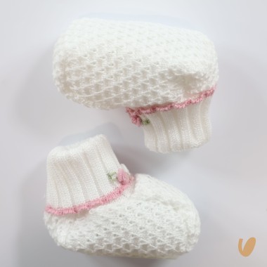 Babbucce in filo roselline Cappello e Babbucce