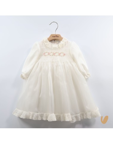 Abito organza di seta ricamato a mano Battesimo