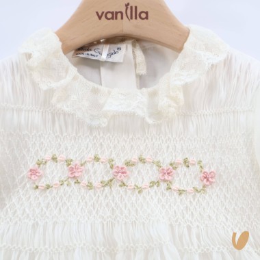 Abito organza di seta ricamato a mano Battesimo