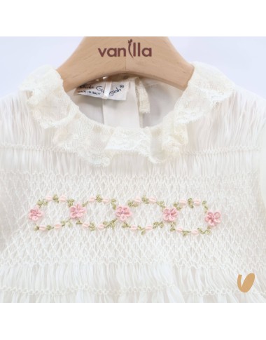 Abito organza di seta ricamato a mano Battesimo