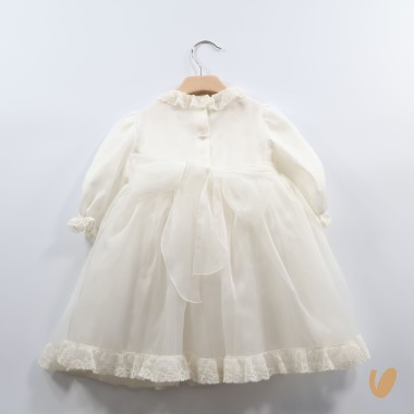 Abito organza di seta ricamato a mano Battesimo