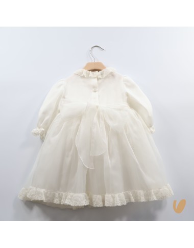 Abito organza di seta ricamato a mano Battesimo