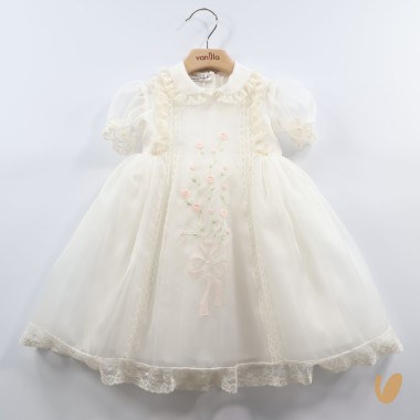 Abito in organza di seta bouquet Battesimo