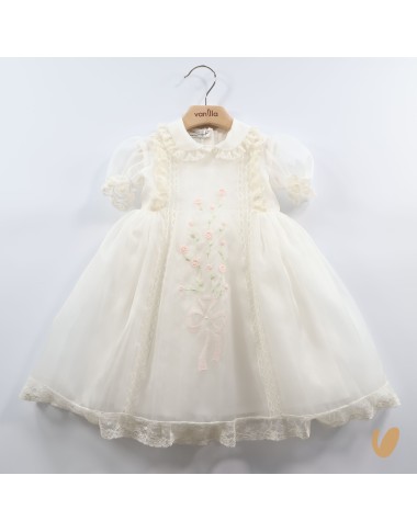 Abito in organza di seta bouquet Battesimo
