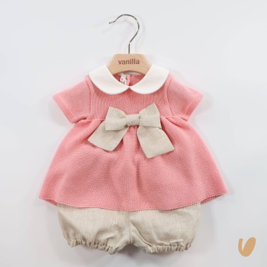 Completo fiocco filo e lino Set Nascita e Uscita Clinica