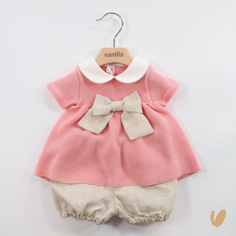 Completo fiocco filo e lino Set Nascita e Uscita Clinica