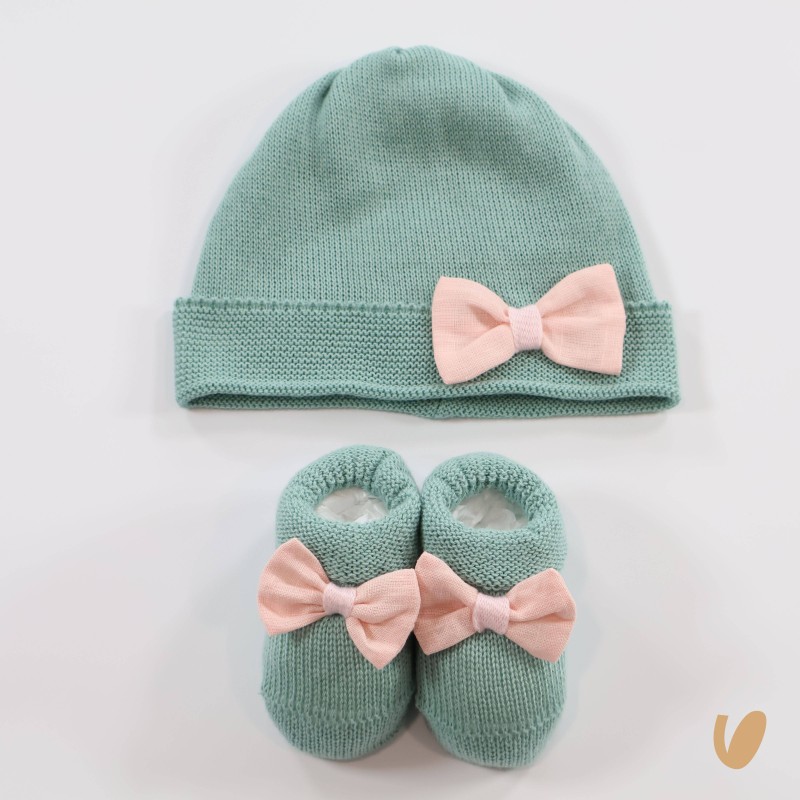 Scarpette e cappello fiocco lino Cappello e Guanti