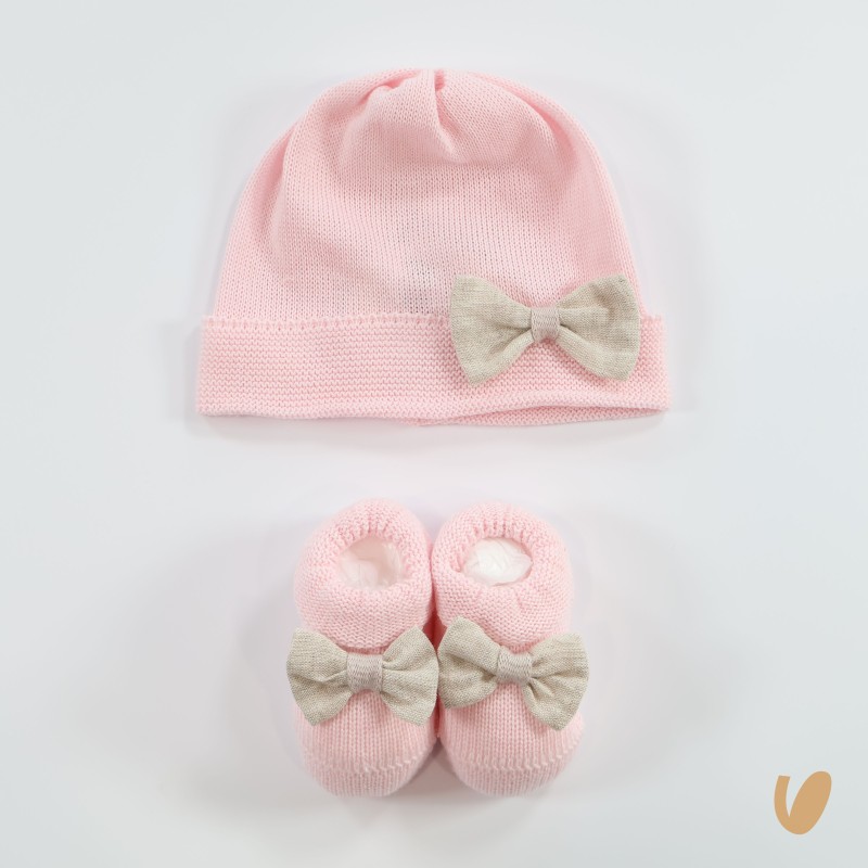Scarpette e cappello fiocco lino Cappello e Guanti