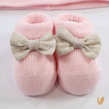 Scarpette e cappello fiocco lino Cappello e Guanti