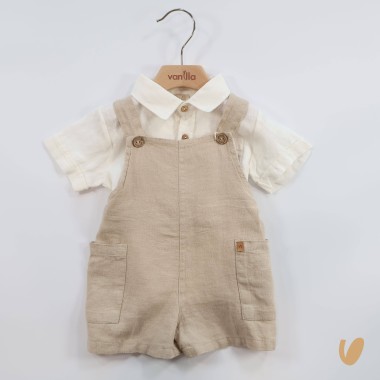 Salopette e camicia in puro lino Neonato 0/36