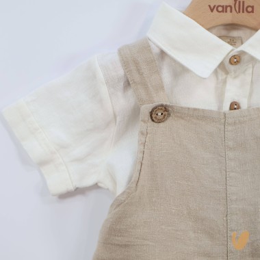 Salopette e camicia in puro lino Neonato 0/36