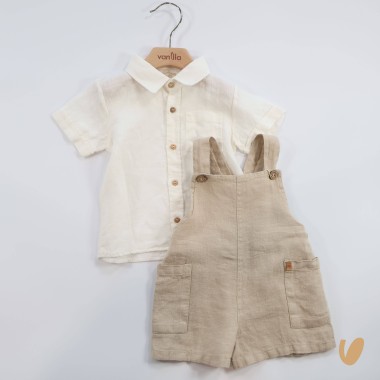 Salopette e camicia in puro lino Neonato 0/36