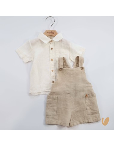 Salopette and shirt in pure linen