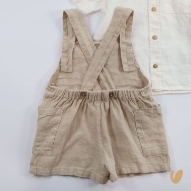 Salopette e camicia in puro lino Neonato 0/36