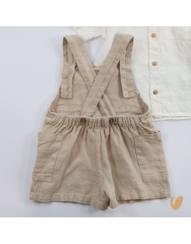 Salopette e camicia in puro lino Neonato 0/36