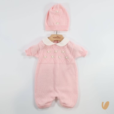 Pagliaccetto e cappello ricamato a mano Set Nascita e Uscita Clinica