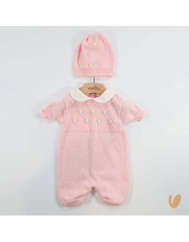 Pagliaccetto e cappello ricamato a mano Set Nascita e Uscita Clinica