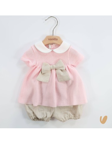 Completo fiocco filo e lino Set Nascita e Uscita Clinica