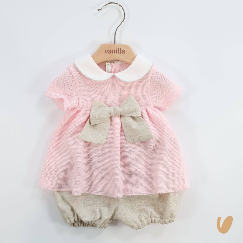 Completo fiocco filo e lino Set Nascita e Uscita Clinica