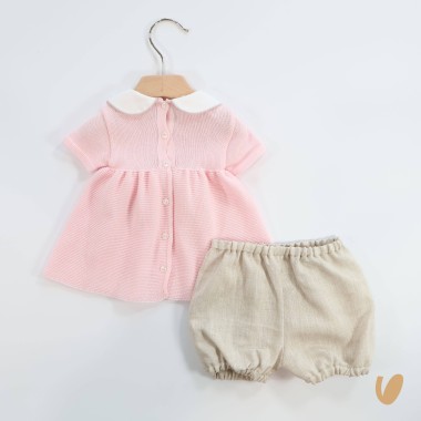 Completo fiocco filo e lino Set Nascita e Uscita Clinica