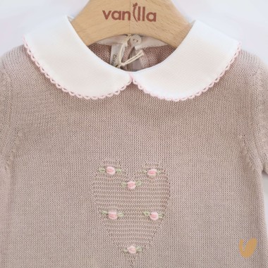 Pagliaccetto in filo cuore e roselline Set Nascita e Uscita Clinica