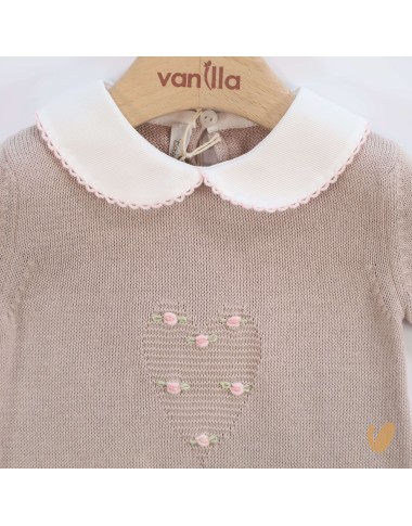 Pagliaccetto in filo cuore e roselline Set Nascita e Uscita Clinica