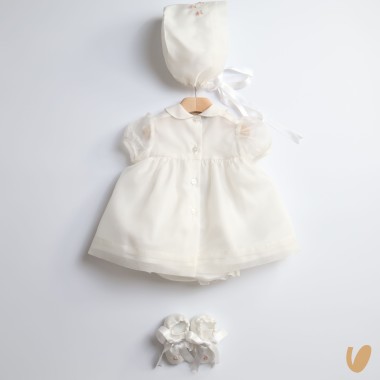 Completo in seta ricamato Battesimo