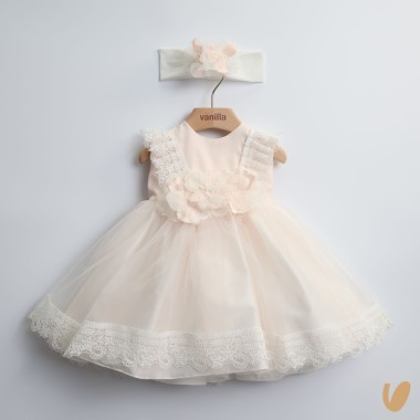 Abito elegante in tulle e fascia Battesimo