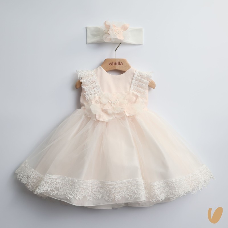 Abito elegante in tulle e fascia Battesimo