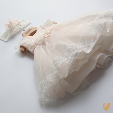 Abito elegante in tulle e fascia Battesimo
