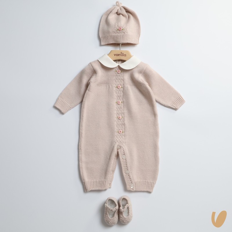 Completo nascita camelie in lana Set Nascita e Uscita Clinica