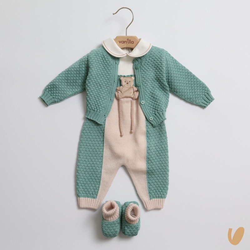 Completo in pura lana orsetto Set Nascita e Uscita Clinica