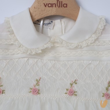 Abito organza di seta ricamato a mano Battesimo