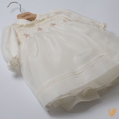 Abito organza di seta ricamato a mano Battesimo