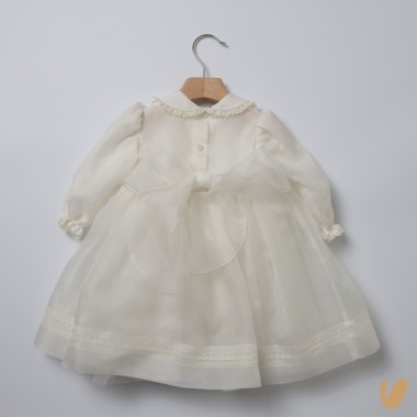 Abito organza di seta ricamato a mano Battesimo