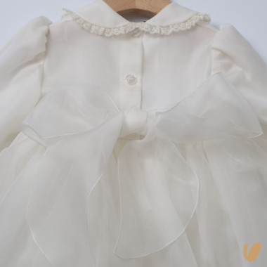 Abito organza di seta ricamato a mano Battesimo