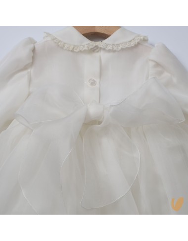Abito organza di seta ricamato a mano Battesimo