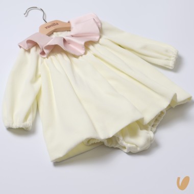 Abito in velluto collo petalo Neonata