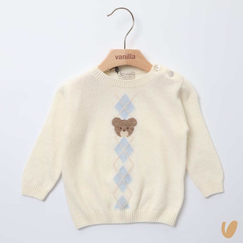 Maglioncino orsetto e rombi lana e cashmere Neonato