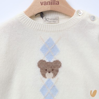 Maglioncino orsetto e rombi lana e cashmere Neonato
