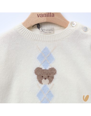 Maglioncino orsetto e rombi lana e cashmere Neonato