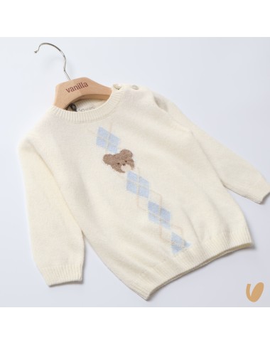 Maglioncino orsetto e rombi lana e cashmere Neonato