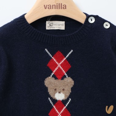 Maglioncino orsetto e rombi lana e cashmere Neonato