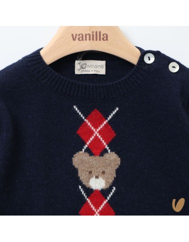 Maglioncino orsetto e rombi lana e cashmere Neonato