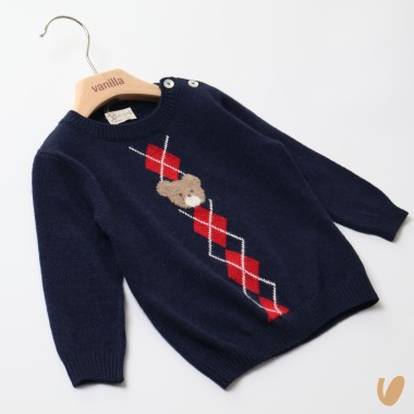 Maglioncino orsetto e rombi lana e cashmere Neonato