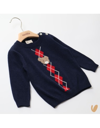 Maglioncino orsetto e rombi lana e cashmere Neonato
