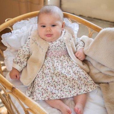 Smanicato in ecopelliccia ricamo fiori Neonata