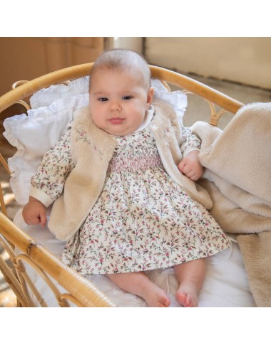 Smanicato in ecopelliccia ricamo fiori Neonata