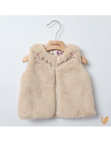 Smanicato in ecopelliccia ricamo fiori Neonata