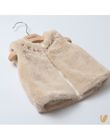 Smanicato in ecopelliccia ricamo fiori Neonata